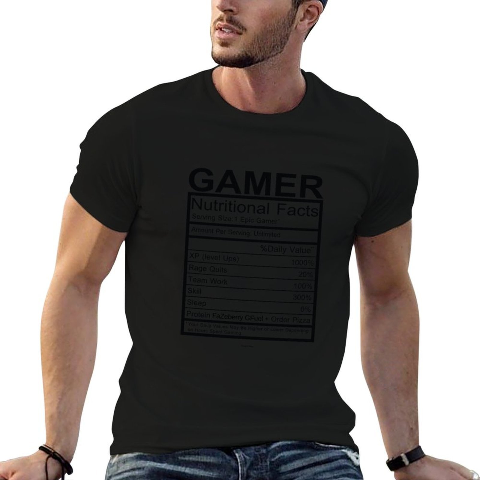 Fitness With Nutrition - تي شيرت Gamer Nutritional Facts Chart